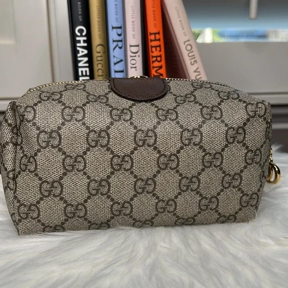 Cosmetic Bag Gucci Ophidia GG Supreme Brown Coated Canvas Large Zippy Gold Tone - Picture 6 of 17